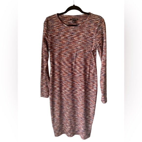 A Pea in the Pod ribbed stretch bodycon orange navy black cream Spacedye dress - Picture 1 of 5